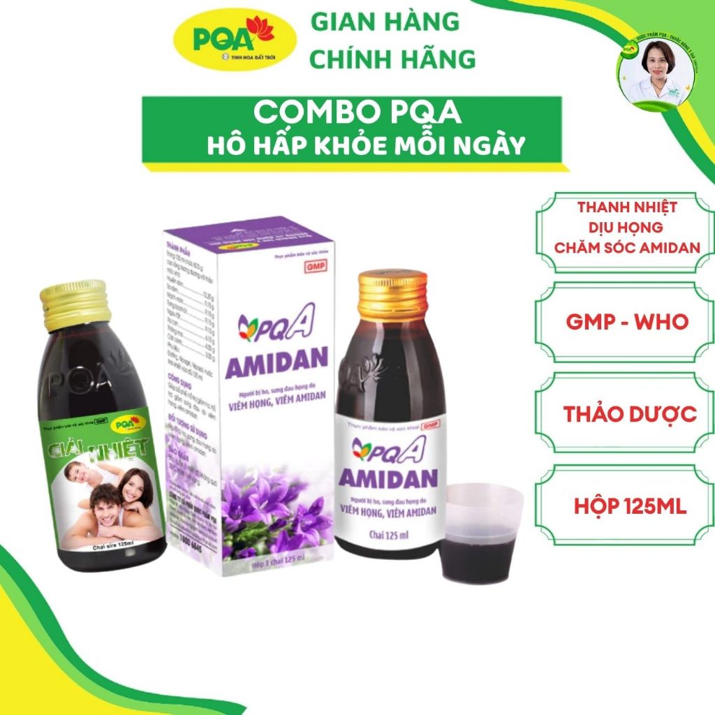 Combo PQA Amidan + PQA Giải Nhiệt 125ml Hỗ Trợ Giảm Ho, Sưng Đau Họng, Thanh Nhiệt Giải Độc