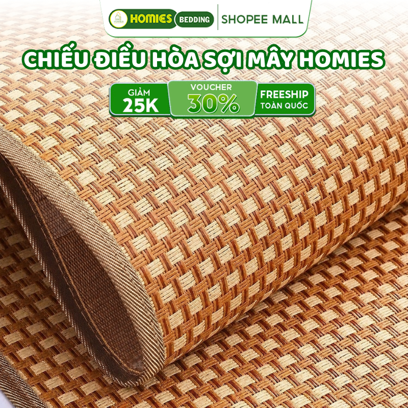 [Gấp Gọn] Chiếu Điều Hòa Sợi Mây Tổng Hợp HOMIES Bedding & Décor Mát Lạnh Mùa Hè, Chống Thấm Nước - Sử Dụng 4 Mùa