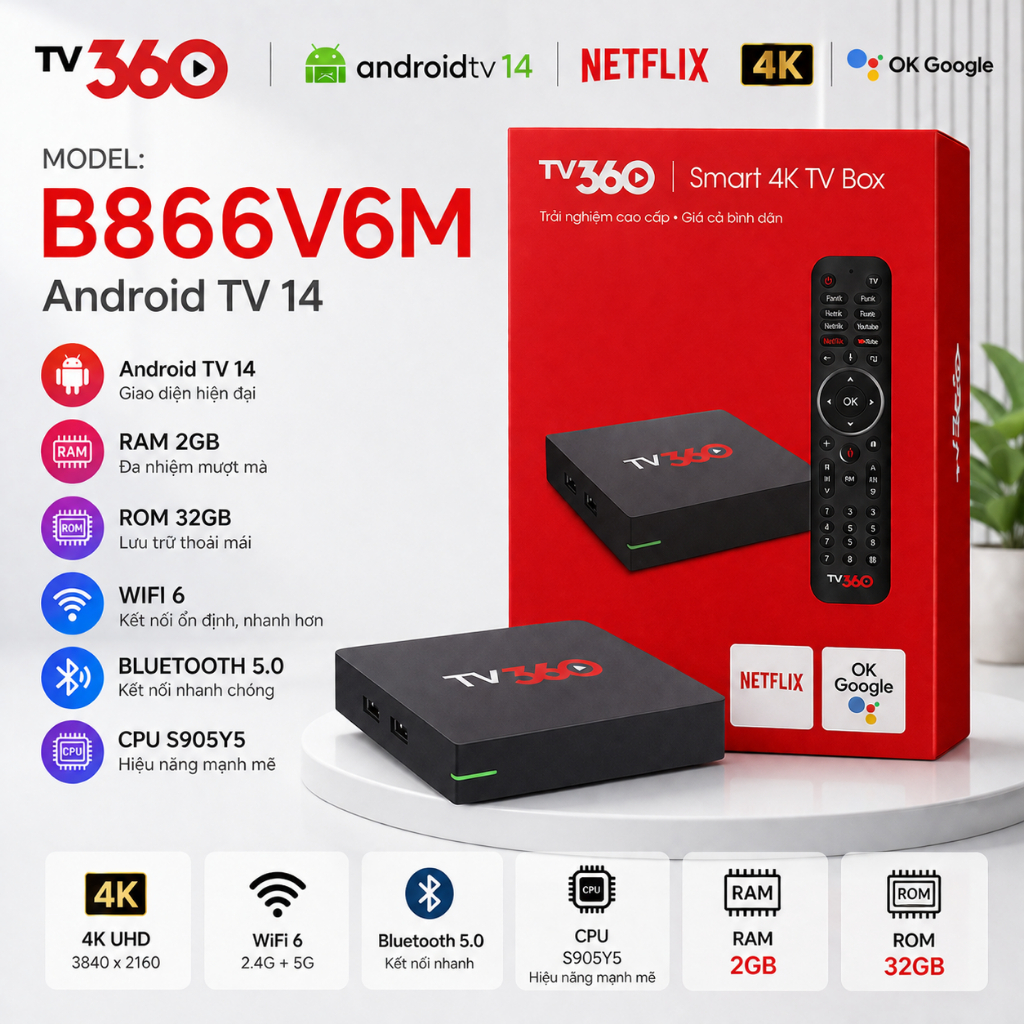 Android TV Box Viettel TV360 B866V6M/ B866V2F/ HP40A/ IP9552/IP151N/DV9135 New Full Box Đã lên ATV