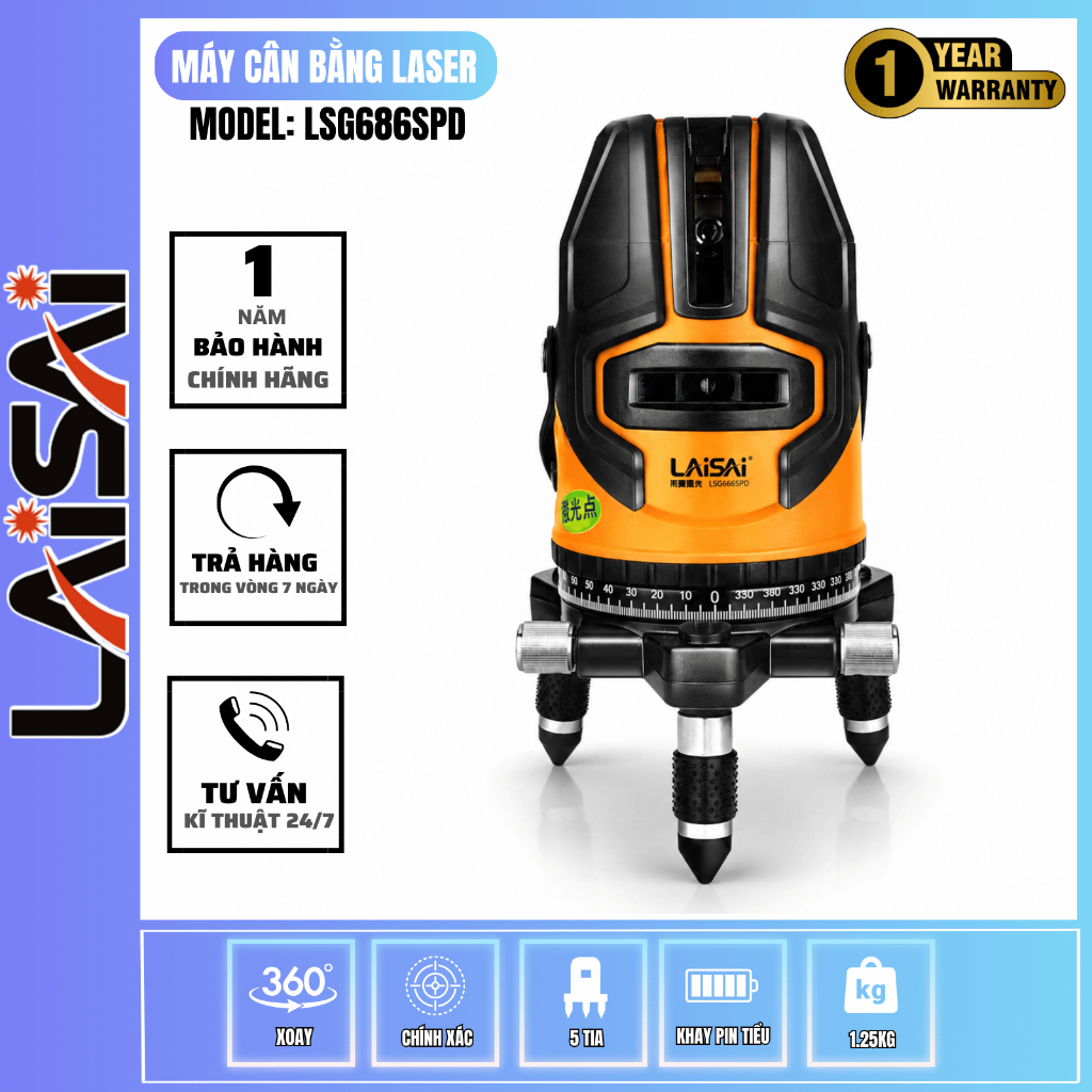 Máy Cân Bằng Laser 5 Tia LAISAI LSG-686SPD Chính Hãng Siêu Sáng Xanh Bảo Hành 1 Năm