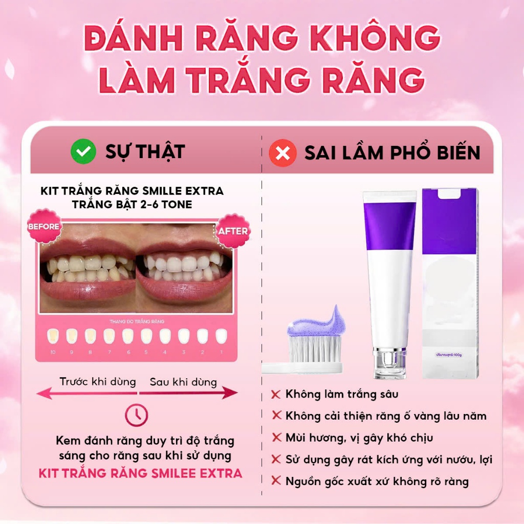 [GIÁ 620K TẠI LIVE SHOP] Trắng Răng Smilee Extra, bộ kit làm trắng răng từ 2-6 tone tại nhà set quà tặng cho nữ LIS | BigBuy360 - bigbuy360.vn