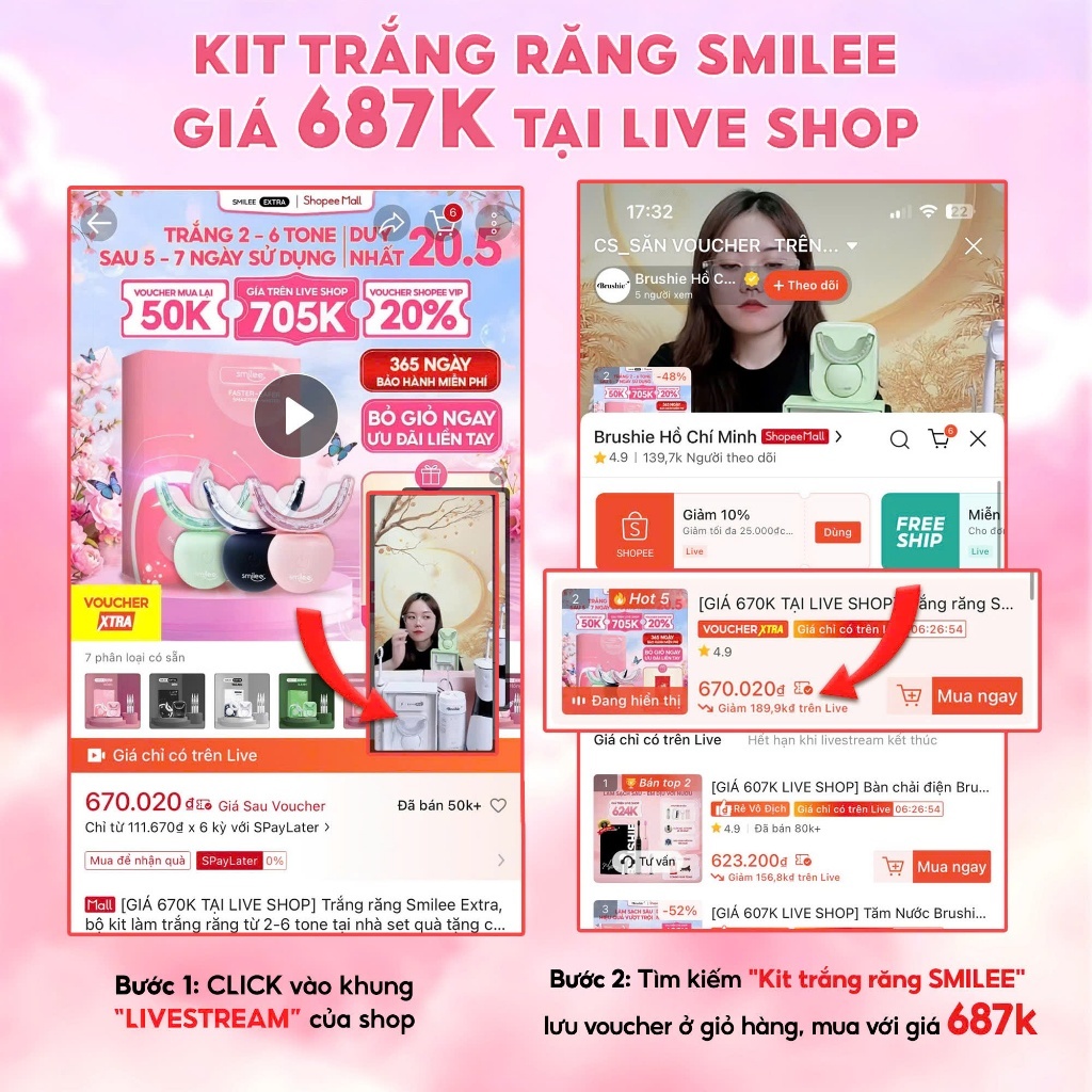 [GIÁ 620K TẠI LIVE SHOP] Trắng Răng Smilee Extra, bộ kit làm trắng răng từ 2-6 tone tại nhà set quà tặng cho nữ LIS | BigBuy360 - bigbuy360.vn