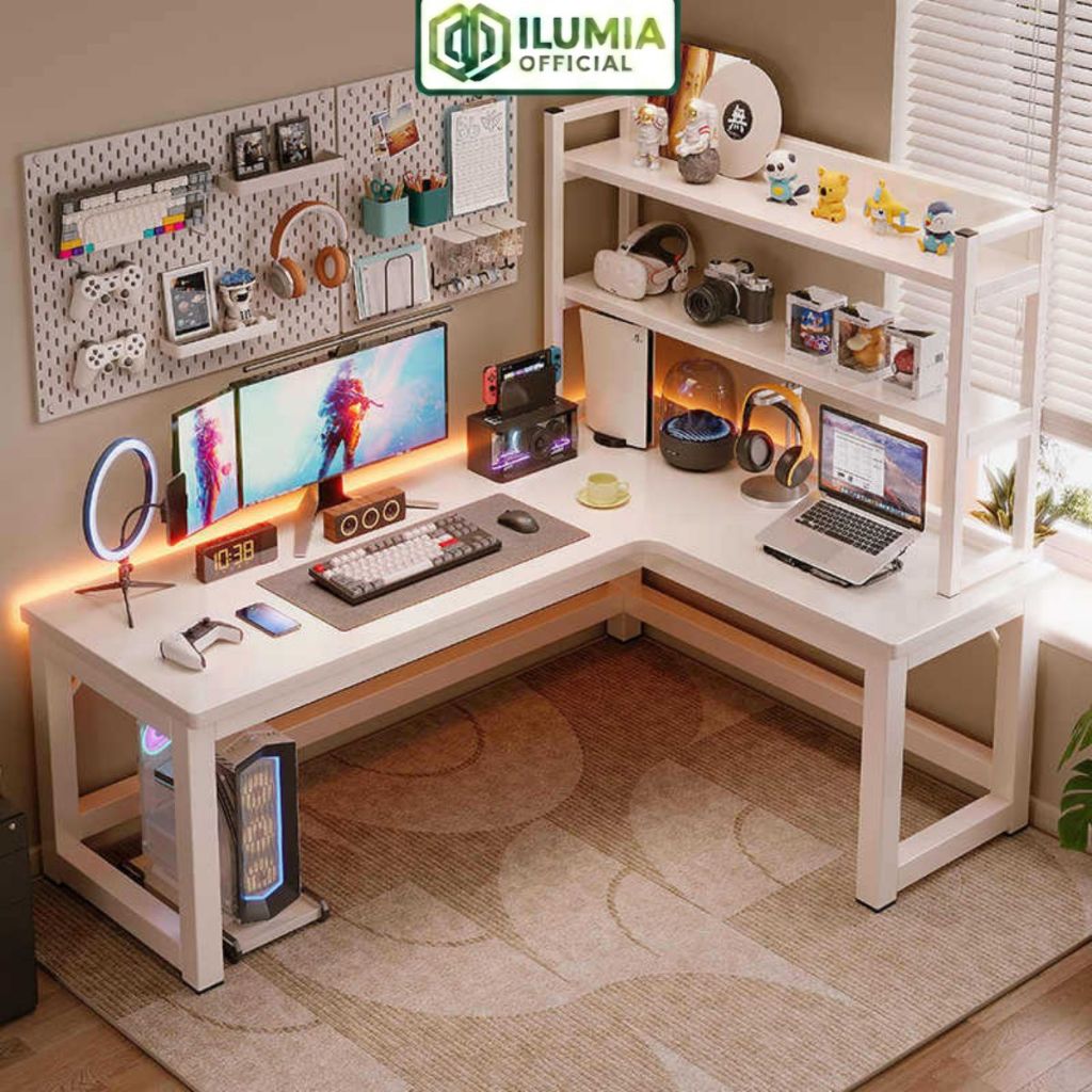 Bàn gaming góc tường chữ L khung sắt thương hiệu ILUMIA
