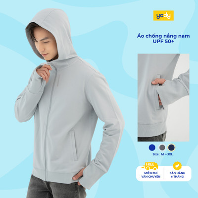 Áo chống nắng nam YODY áo khoác đi nắng có mũ chống tia UV vài dày dặn thoáng mát MEJA25A037