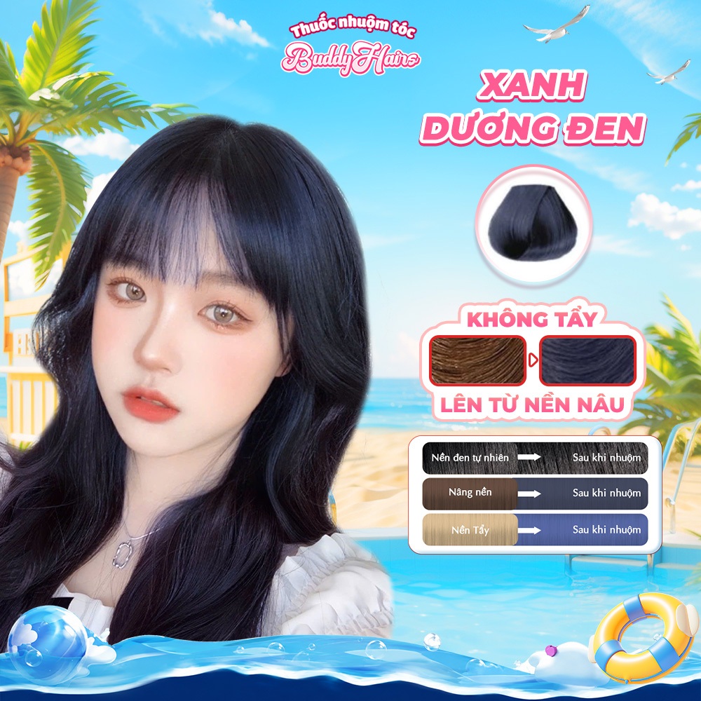 Thuốc nhuộm tóc màu XANH DƯƠNG ĐEN, XANH ĐEN, XANH THAN thuốc nhuộm tóc không cần tẩy, kem nhuộm tóc