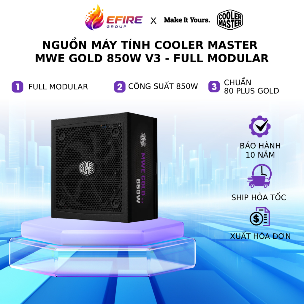 Nguồn Máy Tính Cooler Master MWE Gold V3 750W/850W, Non Modular, Chuẩn 80 Plus Gold, Bảo Hành 5 Năm