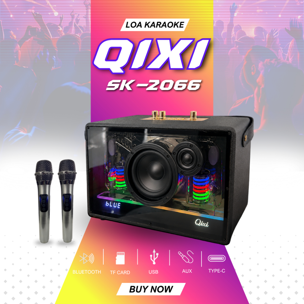 Loa QiXi Loa Karaoke Xách Tay SK-2066 Kèm 2 Micro