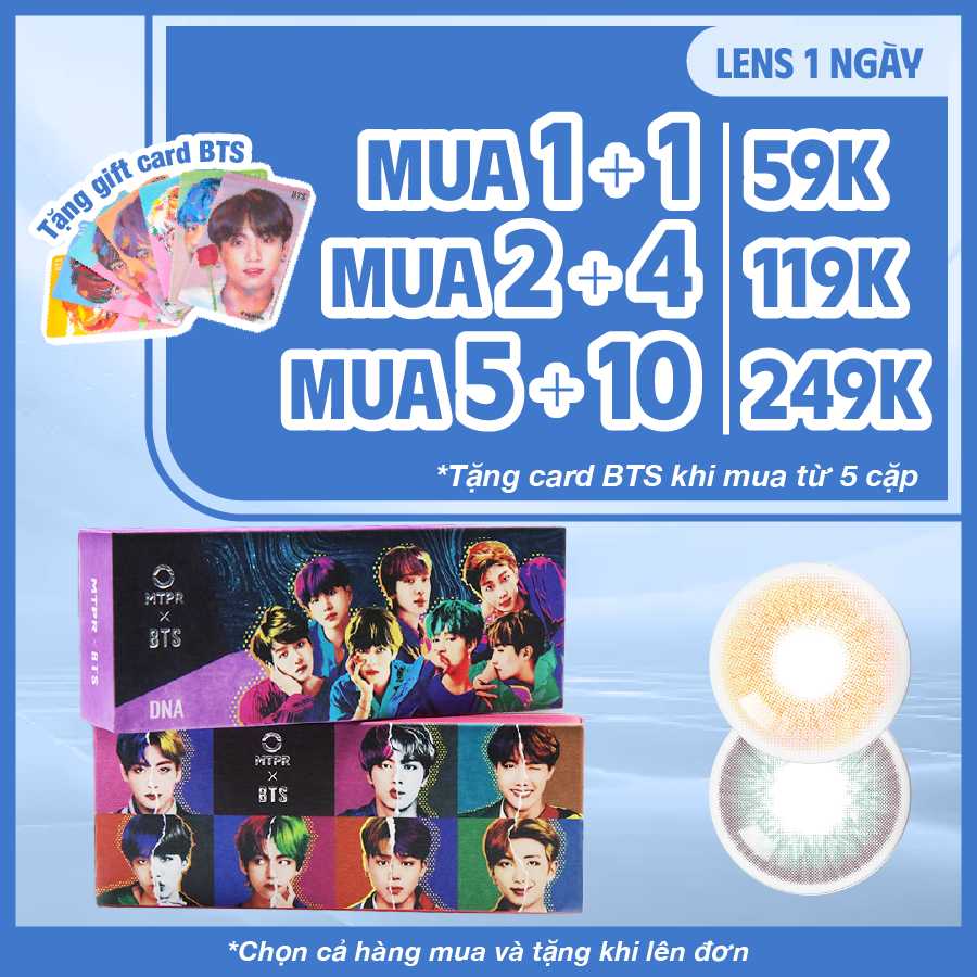 (1+1/2+4)BTS- Lens 1 NGÀY (1𝗖HIẾC ) DNA/ IDOL (myself gray/destiny brown) - Seoullens Kính áp tròng 