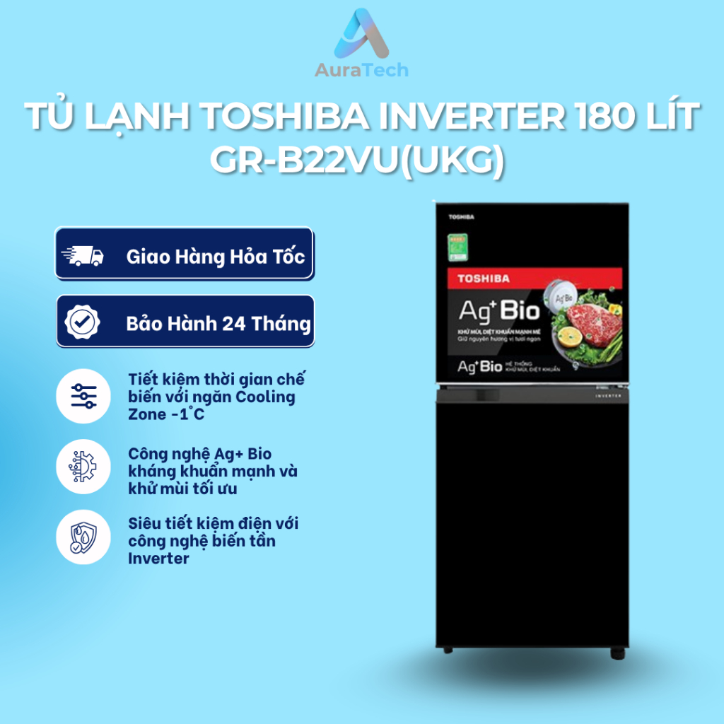 Tủ lạnh Toshiba Inverter 180 lít GR-B22VU(UKG) | Tiết kiệm điện năng - Bảo Hành 24 Tháng