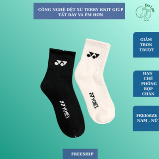 COMBO 4 ĐÔI TẤT YONEX TRẮNG , ĐEN CỔ TRUNG LÓT BÔNG ĐỆM XÙ CẦU LÔNG FREESIZE NAM , NỮ
