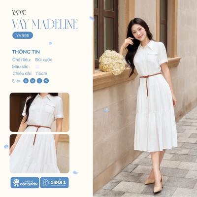 Váy Đầm Thiết Kế Nữ YAME Cổ Sơ Mi Dáng Dài 115cm, Váy Oversize Tặng Kèm Đai Da - MADELINE YV995