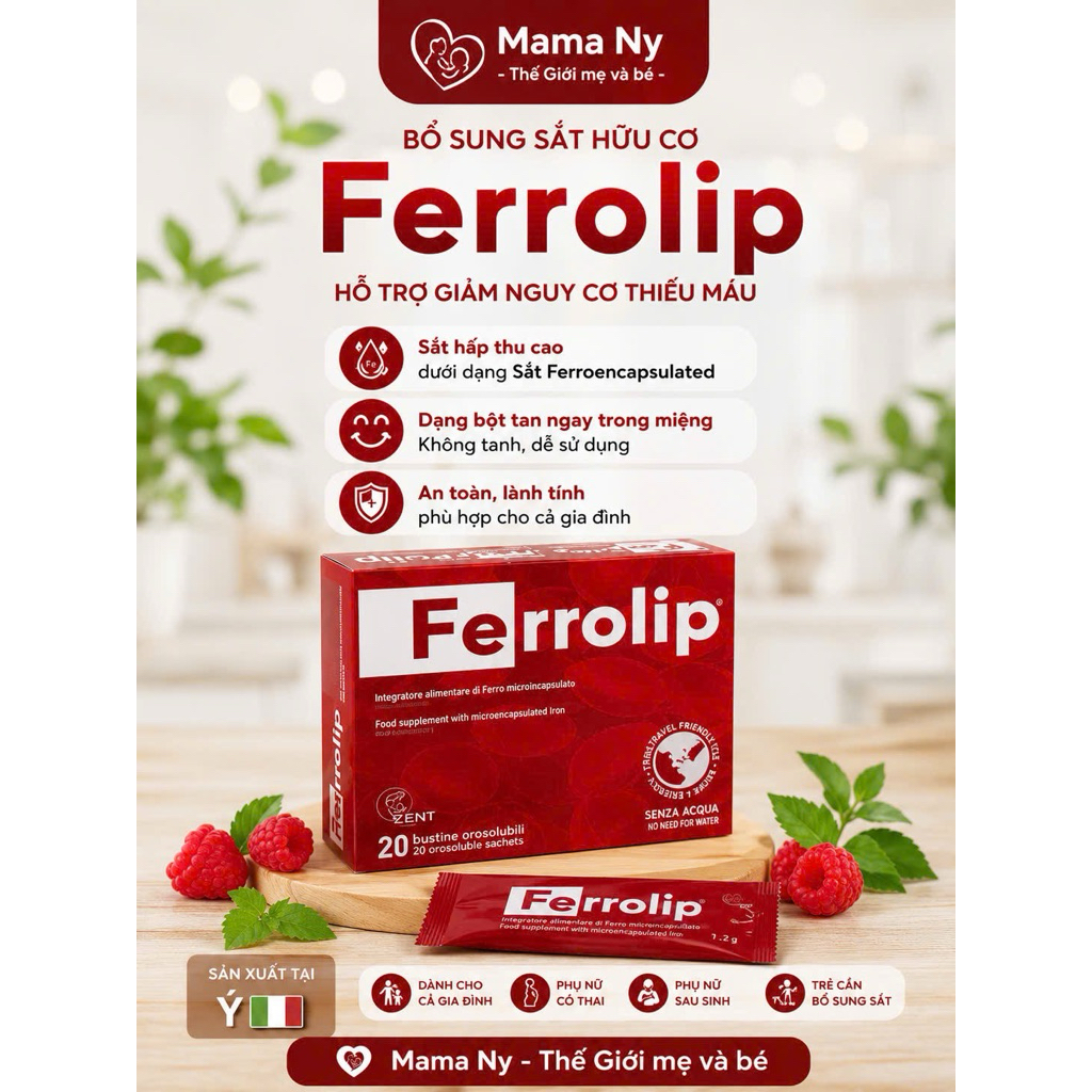 SẮT SINH HỌC FERROLIP (20 gói/36g) - Hỗ trợ giúp giảm nguy cơ thiếu máu do thiếu sắt Ferrolip
