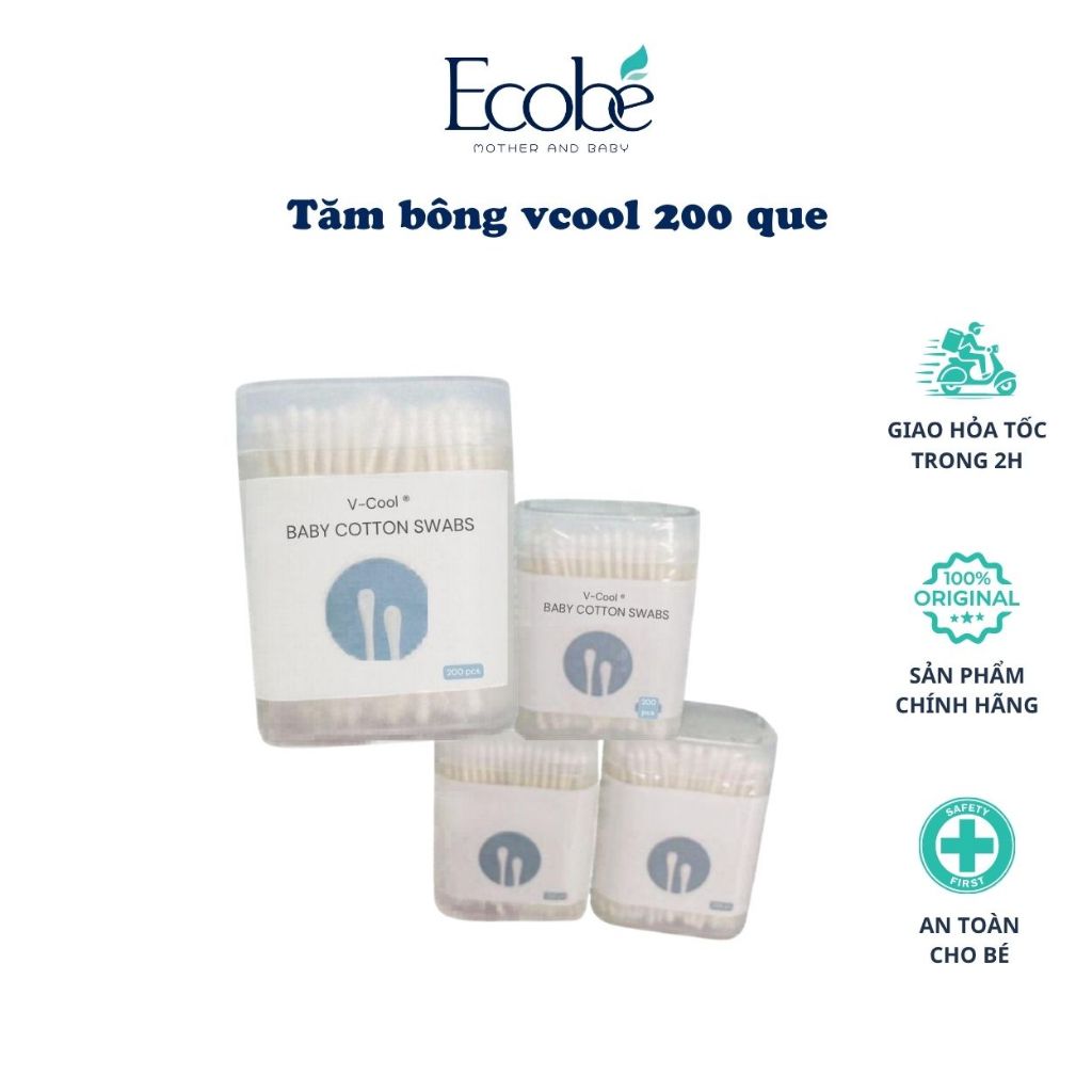 Combo 3 Hộp tăm bông trẻ em Vcoool, Emma Kids kháng khuẩn cho bé vệ sinh tai, mũi... (Hộp 200 que) B