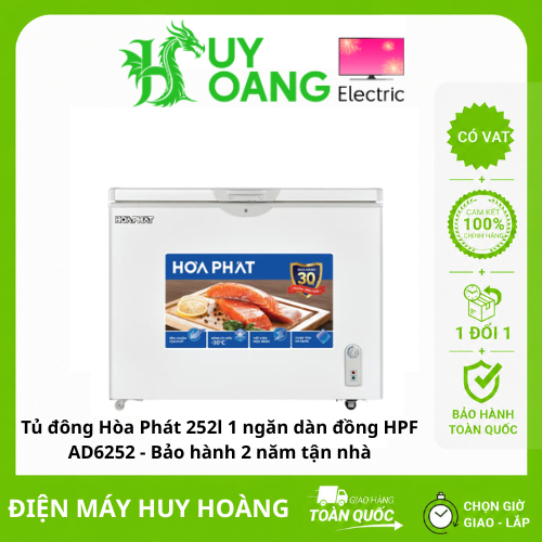 [Giao toàn quốc] Tủ đông Hòa Phát 252l 1 ngăn dàn đồng HPF AD6252 - Bảo hành 2 năm tận nhà
