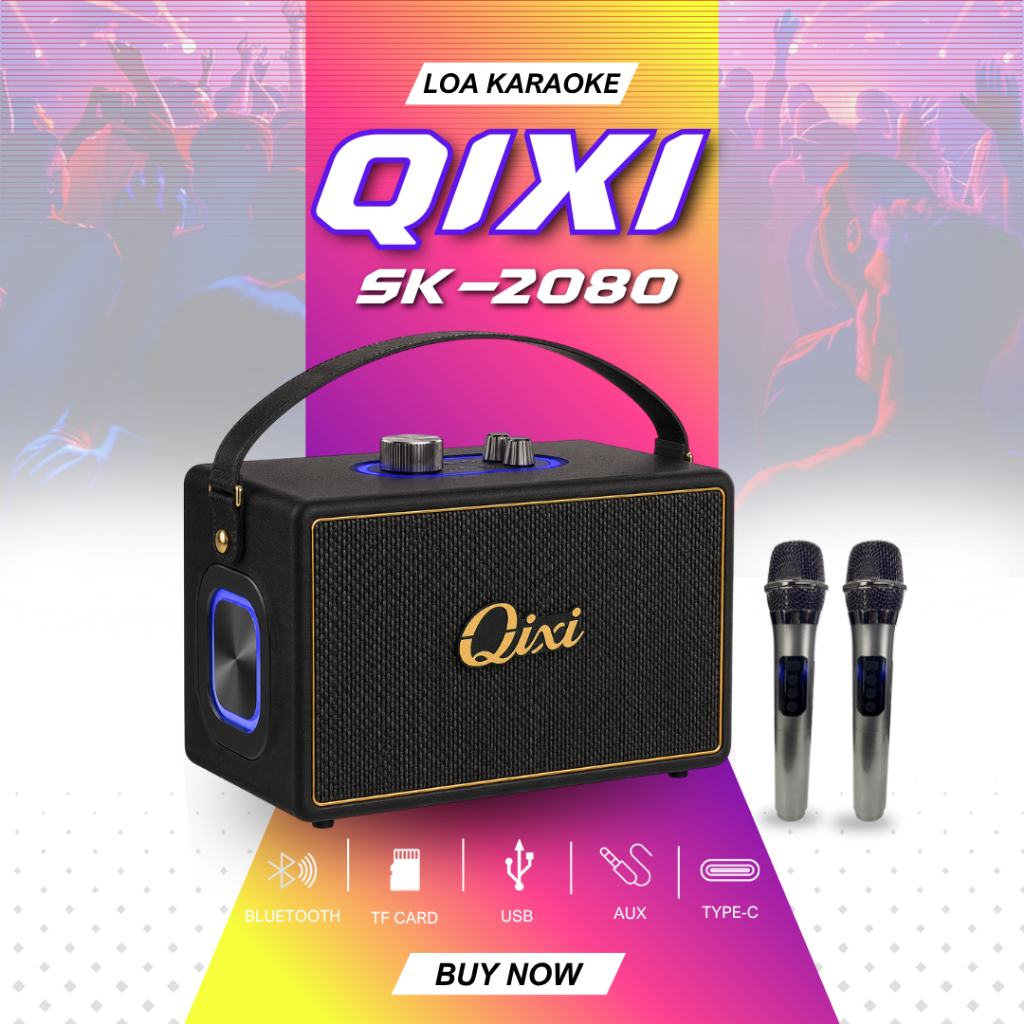 Loa QiXi Loa Karaoke Xách Tay SK-2080 Kèm 2 Micro