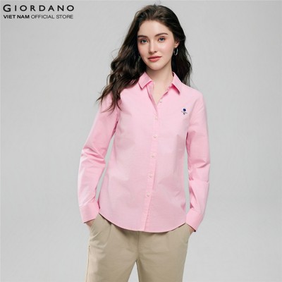 GIORDANO Áo Sơ Mi Nữ Dài Tay Thêu Logo Classics Stretch Oxford Long-Sleeve Shirt  5346038