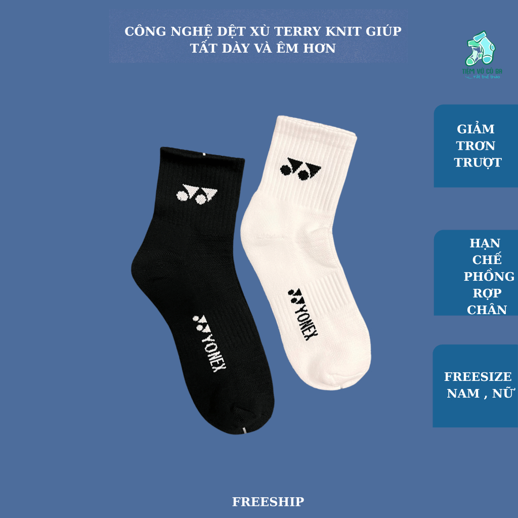 COMBO 5 ĐÔI TẤT VỚ YONEX CẦU LÔNG TRẮNG, ĐEN CỔ TRUNG THỂ THAO NAM , NỮ