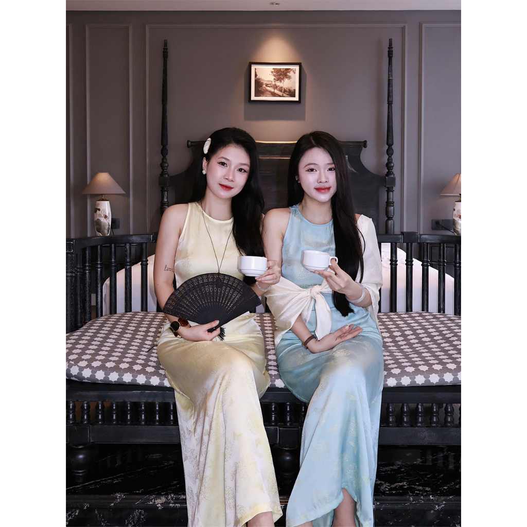 LYC FASHION - HOA VŨ Đầm gấm ba lỗ form dài