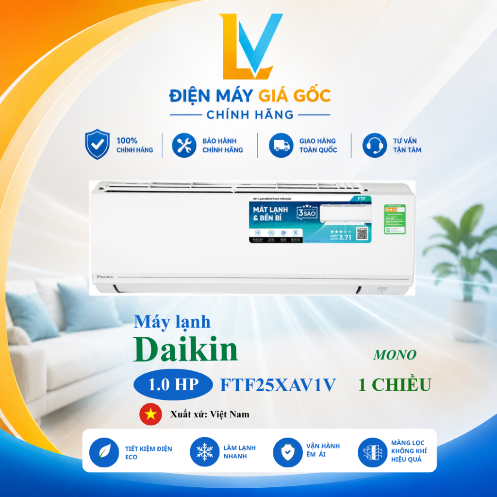 FTF25XAV1V | Máy lạnh Daikin Mono 1.0 HP FTF25XAV1V - Xuất xứ Việt Nam - Hàng chính hãng