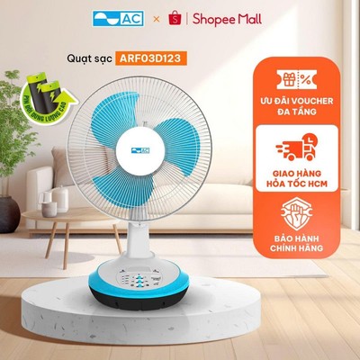 [HT HCM] Quạt Sạc Điện 30W AC ARF03D123 30W, USB, 2 bình x 4500mAh Sử Dụng 12h, Có đèn led BH 24 Tháng