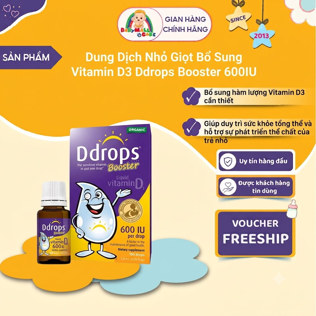 Dung Dịch Nhỏ Giọt Bổ Sung Vitamin D3 Ddrops Booster 600IU Cho Trẻ Từ Sơ Sinh 2.8ml |Babymall & Care