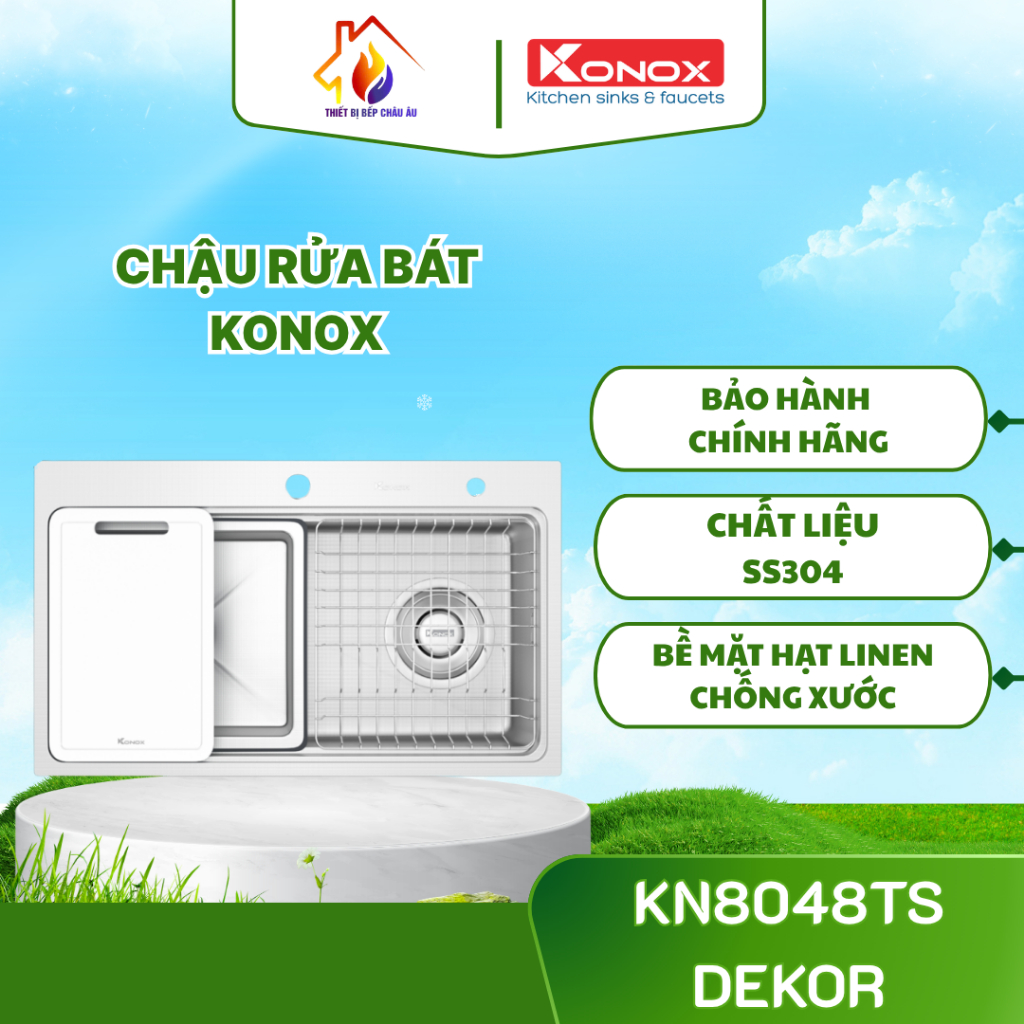 Chậu Rửa Bát Konox Workstation Sink KN8048TS Dekor – 1 Hố Chống Xước, Chống Ồn Chống Ngưng Tụ Nước