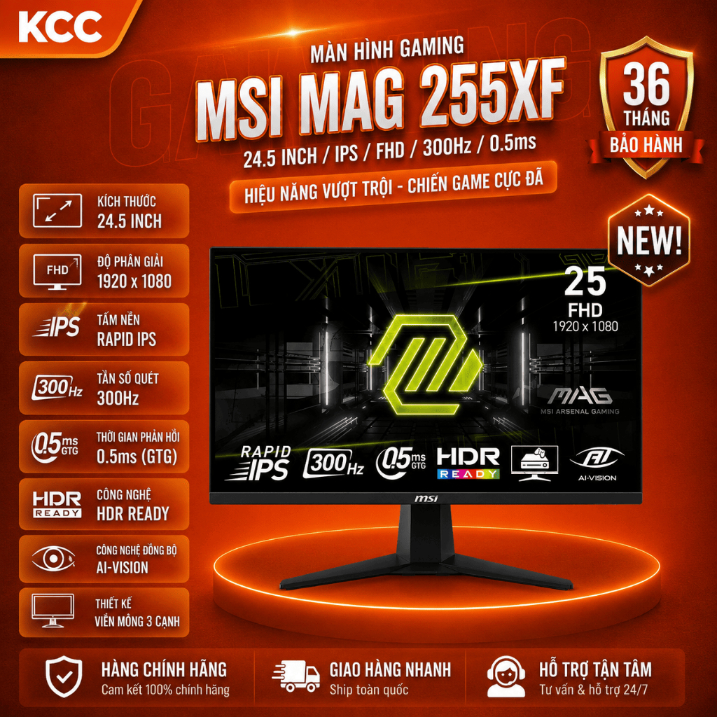 Màn hình gaming MSI MAG 255XF (24.5 Inch/ IPS/ FHD/ 300Hz/ 0.5ms)