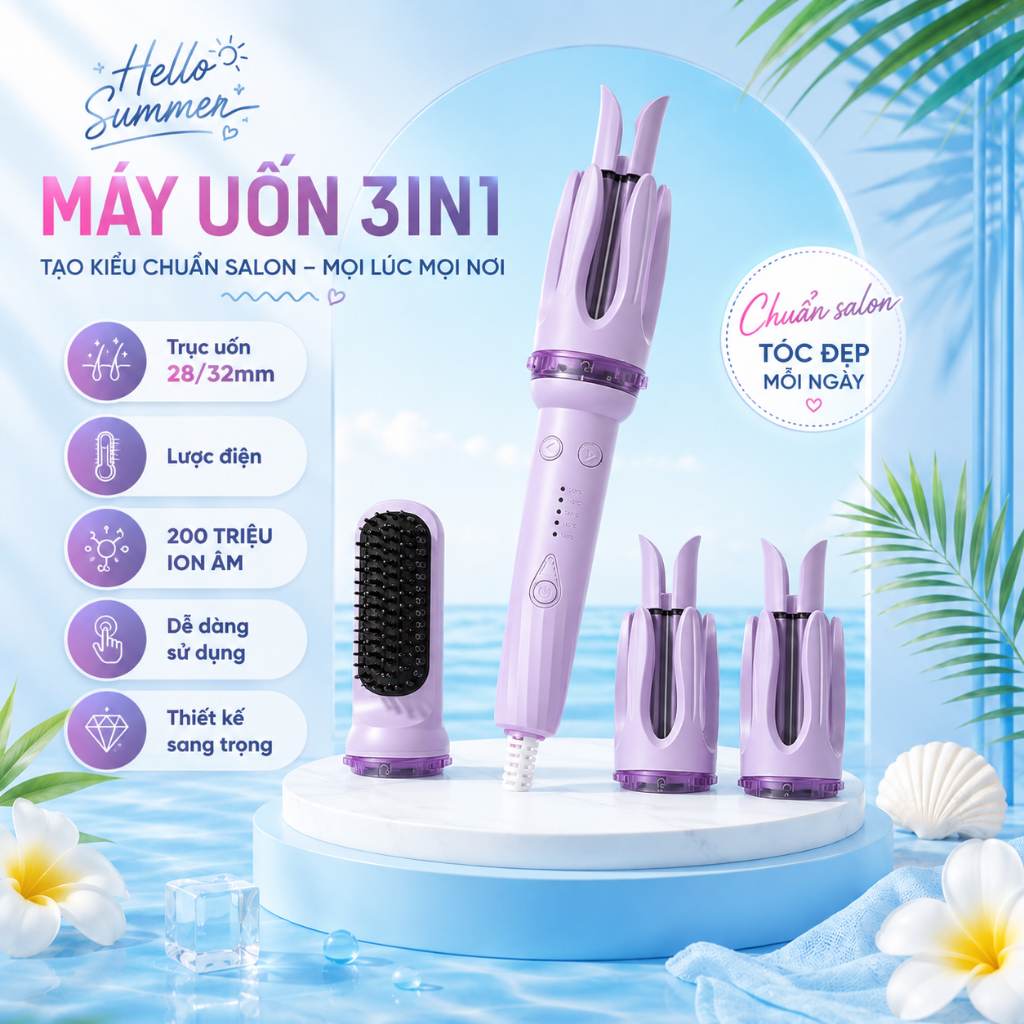 [CÓ HỎA TỐC HCM] Máy uốn tóc KEYSHE 3 trong 1 đa năng – 5 mức nhiệt, làm nóng 30s, chống bỏng 2 lớp 