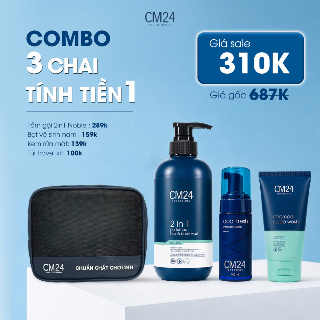 Combo Tắm gội 2in1 noble 500ml + Bọt vệ sinh nam giới Cool Fresh 100ml + Kem rửa mặt 100ml + [GIFT] 