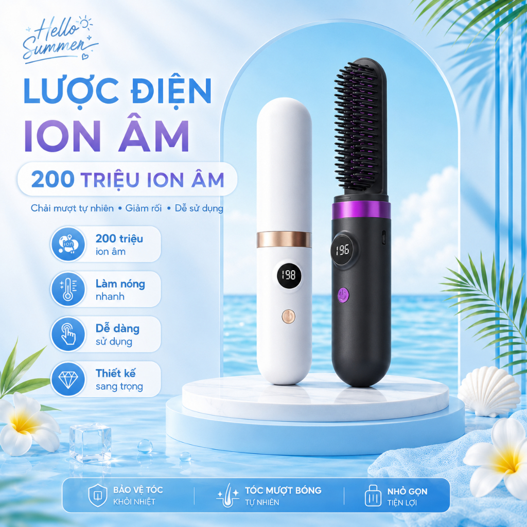 [CÓ HỎA TỐC HCM] Lược duỗi tóc không dây KeyShe X911 Pro – Sạc nhanh 5V2A, giữ tóc mềm và khỏe chính
