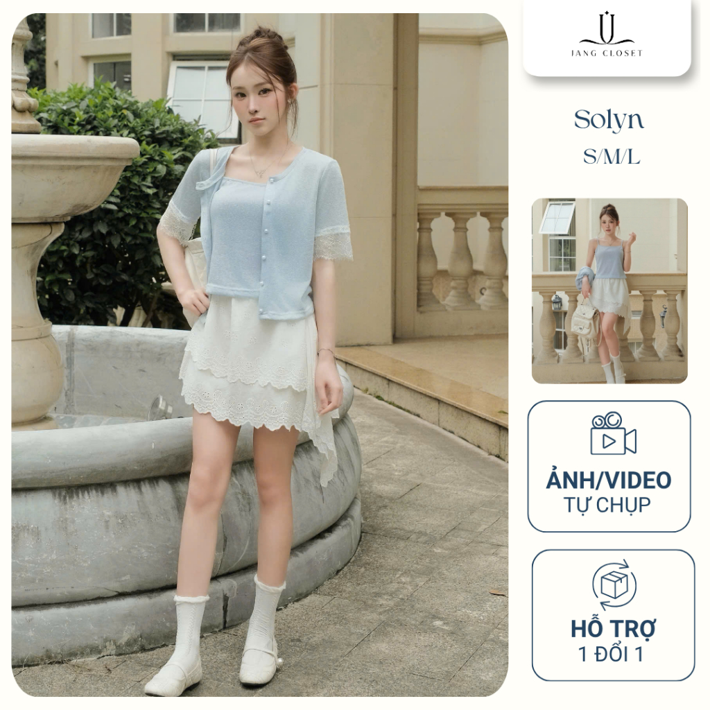 [JANG CLOSET] Chân váy ren 2 tầng xinh xắn, chất liệu thô boi cao cấp  mặc đi chơi Solyn by Jang clo