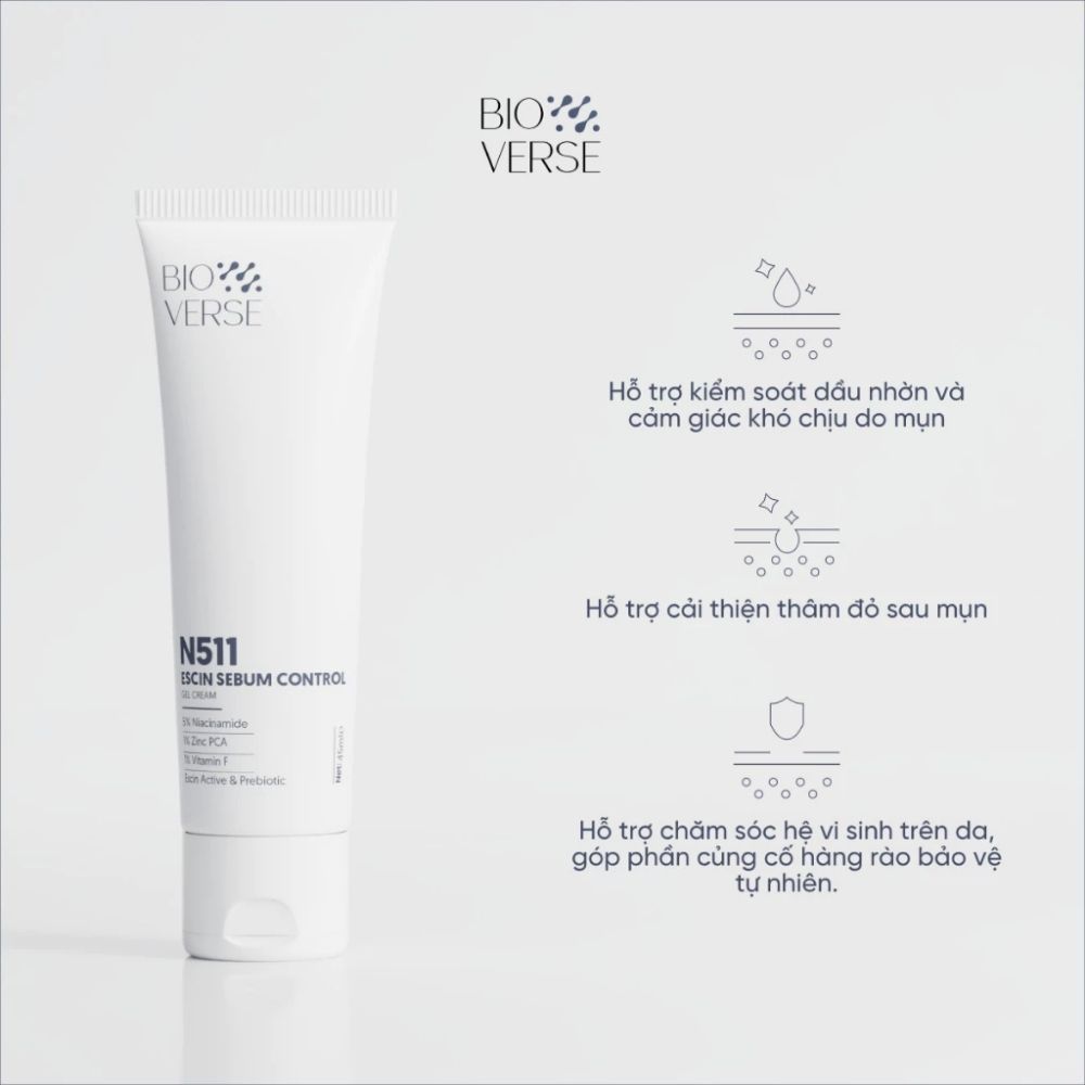 Ảnh 3 của Gel dưỡng ẩm Bioverse N511 Escin Sebum Control Gel Cream hỗ trợ kiểm soát dầu nhờn, làm dịu da mụn