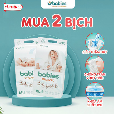[Không Quà] Combo 2 Bịch Tã Bỉm Babies Organic Thương Hiệu Việt, Siêu Mềm Mịn, Thấm Hút 1400ml, Chống Tràn Vượt Trội