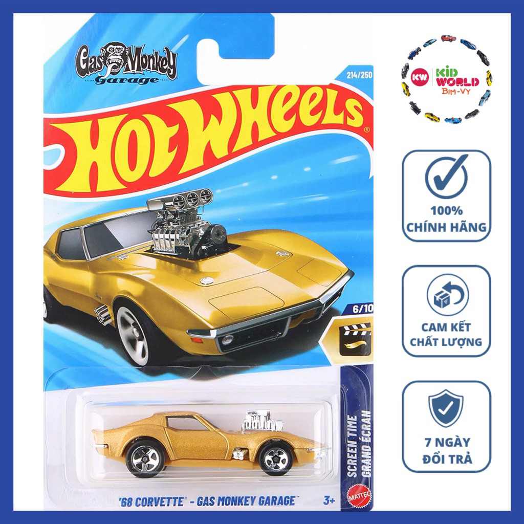 Xe mô hình Hot Wheels basic '68 Corvette - Gas Monkey Garage JJK47.