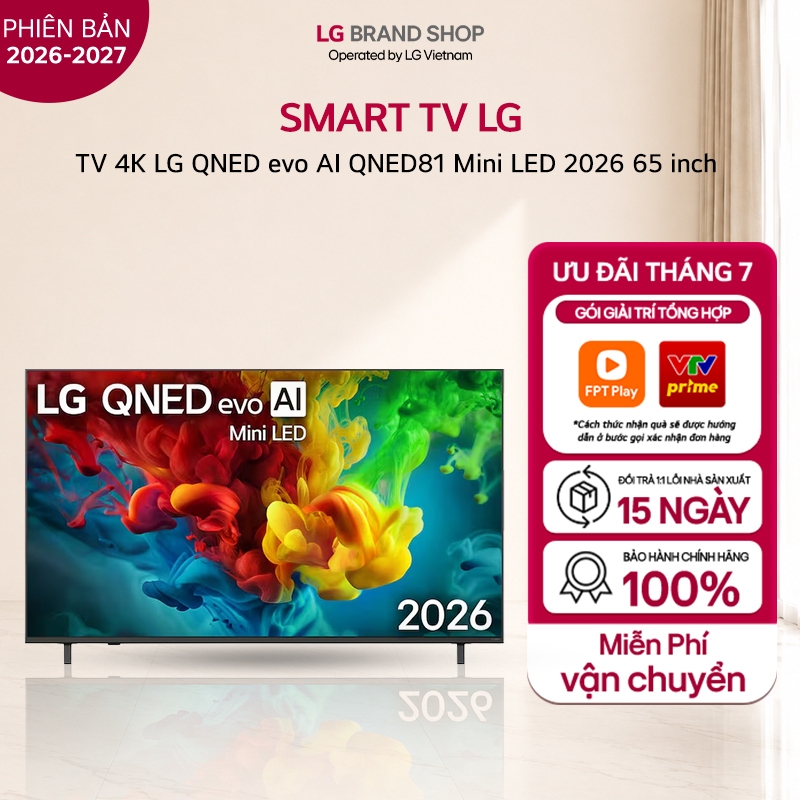 [Chỉ giao miền Nam/Bắc] 65QNED81BSA.ATV - TV 4K LG QNED evo AI QNED81 Mini LED 2026 65 inch