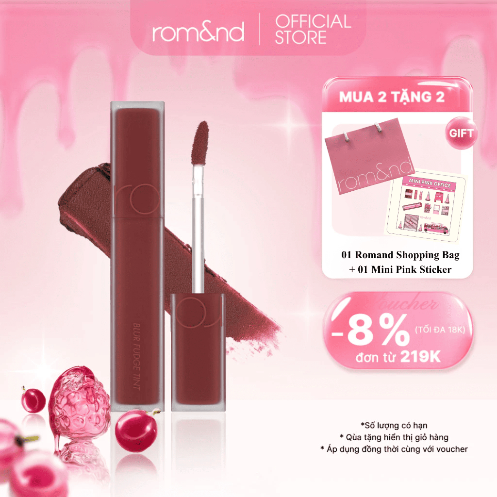 [Rom&nd] Son kem siêu lì, cho đôi môi mịn mượt Hàn Quốc Romand Blur Fudge Tint 5g