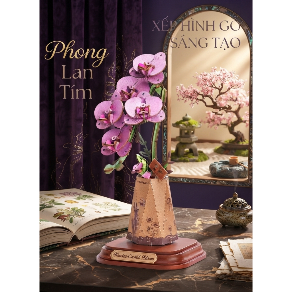 Mô Hình Lắp Ráp 3D BẰNG GỖ ROWOOD PHONG LAN TÍM - WOODEN BLOOM CRAFT