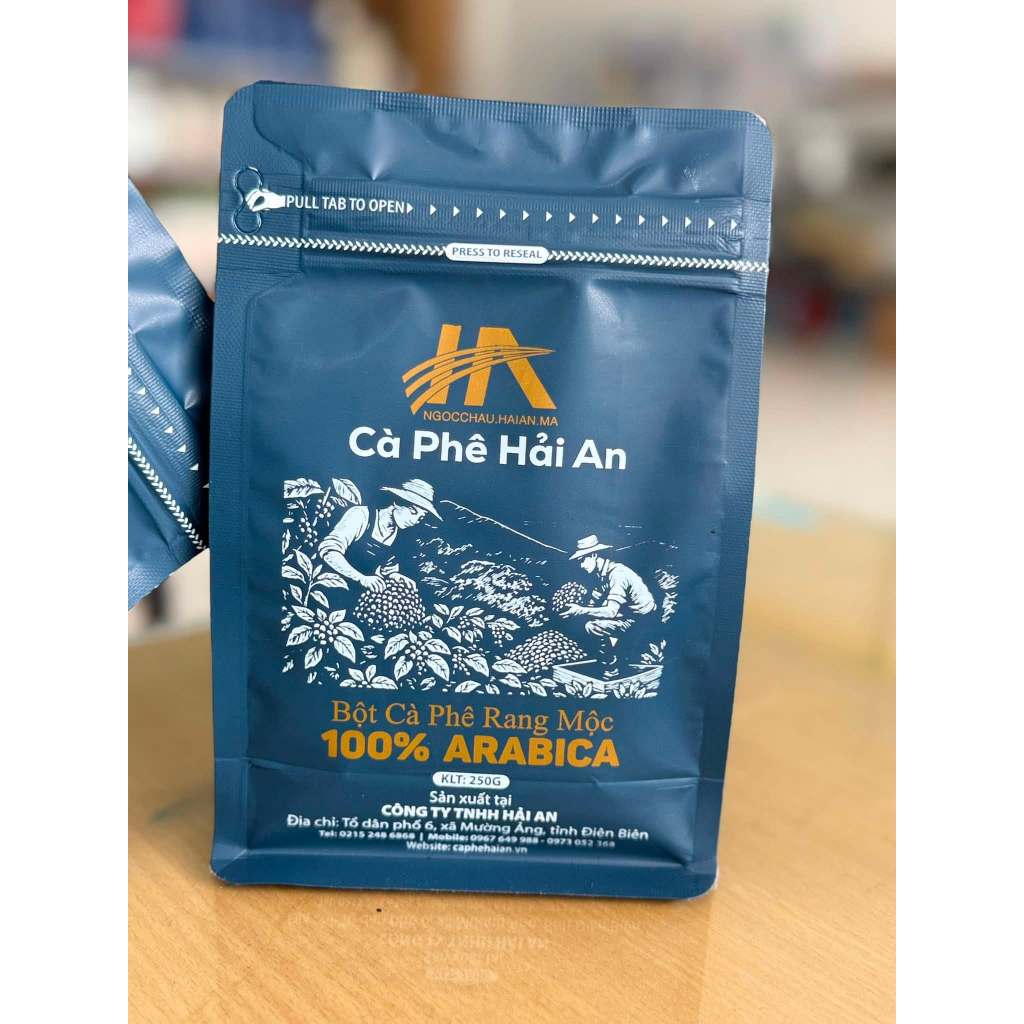 cà phê bột Arabica 250g, Túi Zip van 1 chiều giữ trọn hương vị cà phê Arabica.