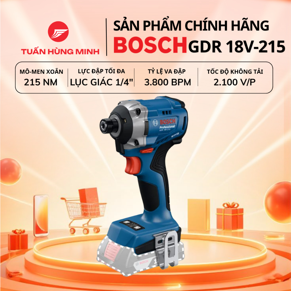 Máy vặn vít dùng pin 18V Bosch GDR 18V-215, Chính hãng, Giá tốt tại Tuấn Hùng Minh