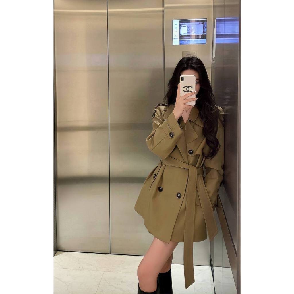 Áo Khoác Dáng Ngắn Thắt Lưng Màu Kaki Phong Cách Ulzzang Mặc Đi Chơi Cà Phê Lee AZ900