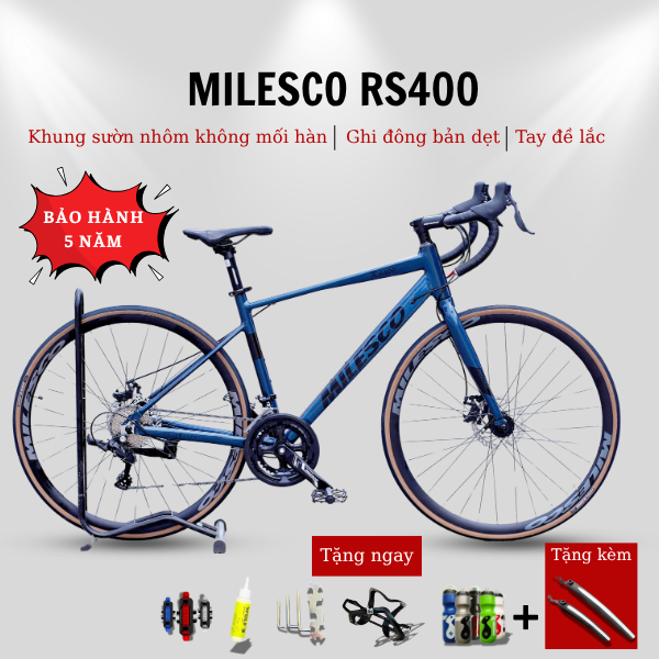 Xe Đạp Đua MILESCO ROAD RS400 Khung Nhôm Siêu Nhẹ Cối Nổ Lớn Lốp Kenda 700x28C Mẫu Mới