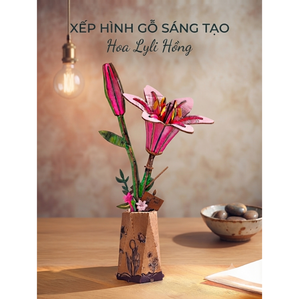 Mô Hình Lắp Ráp 3D BẰNG GỖ ROWOOD HOA LYLI HỒNG - WOODEN BLOOM CRAFT