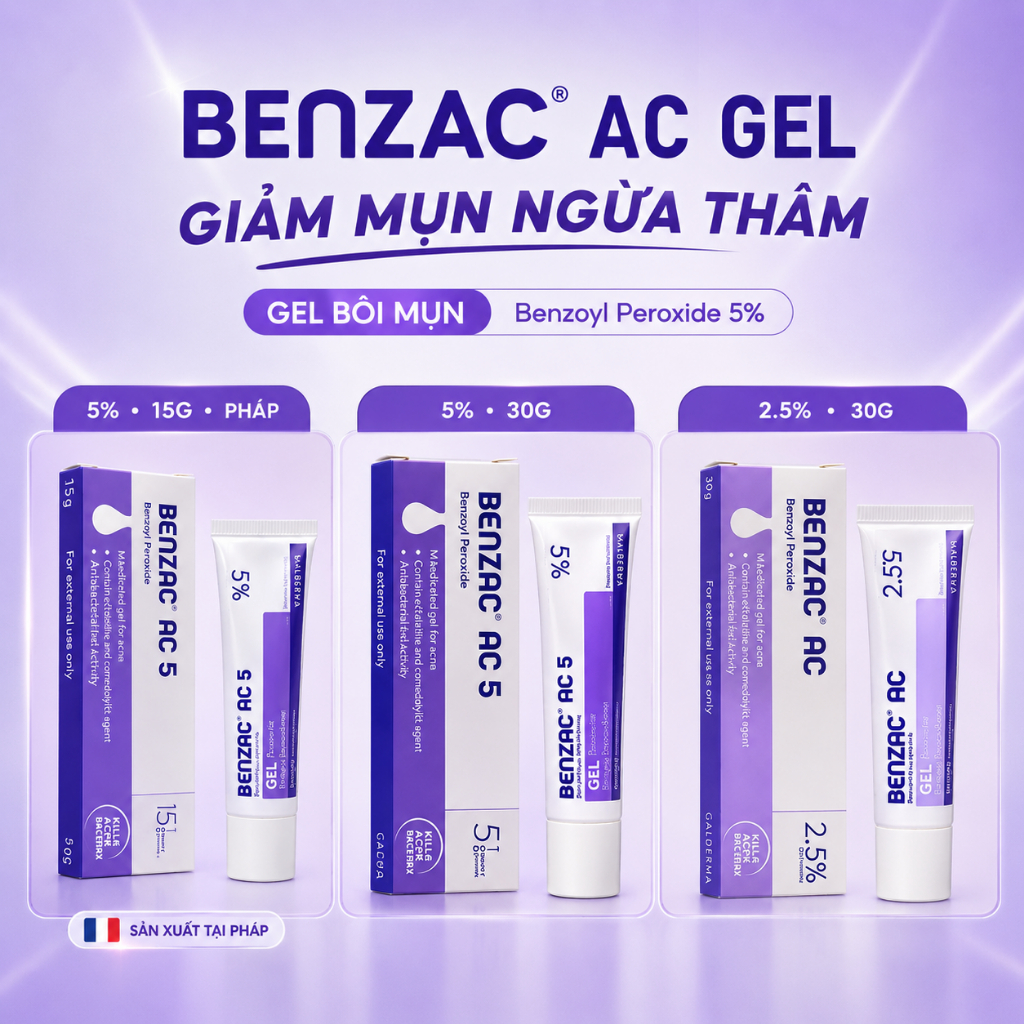Gel Bôi Mụn Benzac AC 2.5%/5%, Kem Mụn Hỗ Trợ Giảm Mụn Trứng Cá, Mụn Sưng Đỏ, Mụn Đầu Đen, Gom Cồi M