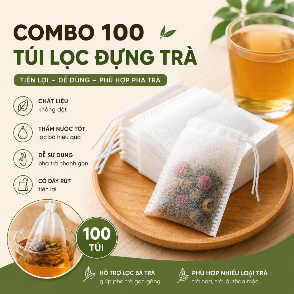 Combo 100 túi lọc đựng trà