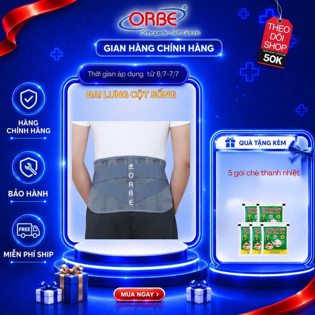 Đai Lưng Cột Sống Orbe Olumba Lite (H5) Hỗ Trợ Cột Sống Lưng Chất Liệu Vải Chun Thoáng Khí
