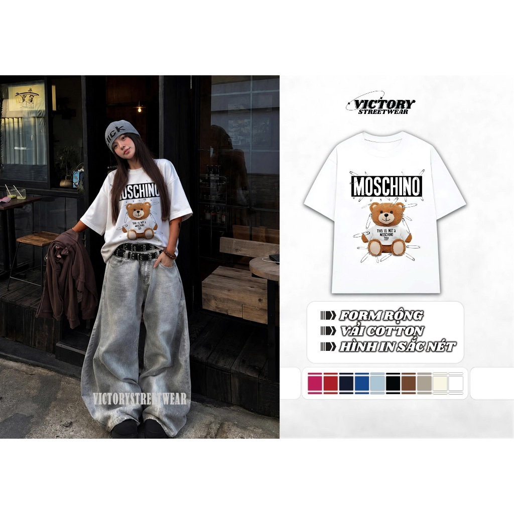 Áo Thun Unisex Victory Streetwear Moschino Bear Cute Oversize 260gsm.