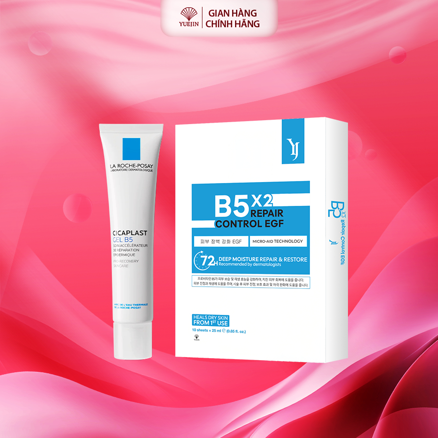 [Combo Cấp Âm Phục Hồi Chuyên Sâu] Mặt Nạ Yuejin B5 Repair Control EGF & Gel Dưỡng Ẩm La Roche Posay