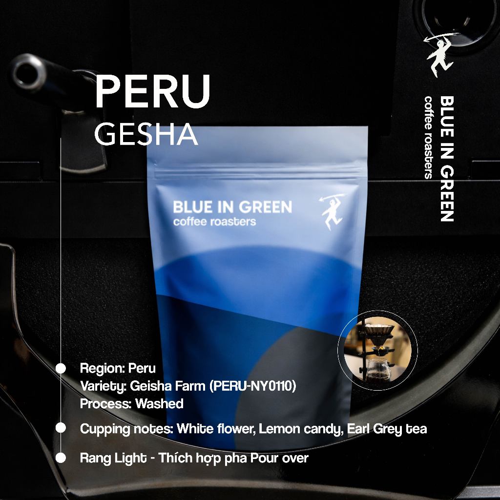 Cà phê rang Peru Gesha - Rang Nhạt - Blue in Green Coffee Roasters