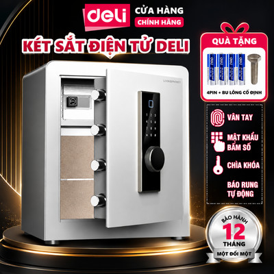 Két Sắt Vân Tay Deli, Két Sắt Điện Tử Thông Minh 4 Phương Thức Mở Khóa Két Nhiều Ngăn Bảo Mật Báo Động Rung Tự Động