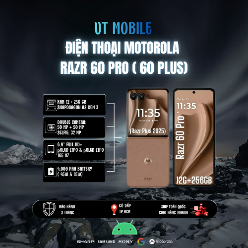 Điện Thoại Gập MOTOROLA RAZR 60 PRO ( Ram 12/256GB), Chip Snapdragon 8s Gen 3, Pin 4.000mAh